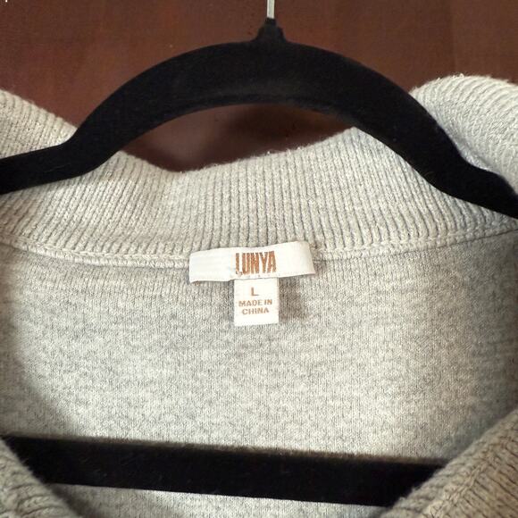 LUNYA |  Cottonsilk Collared Half Zip Sweater in Heather Gray | Large - Picture 4 of 10